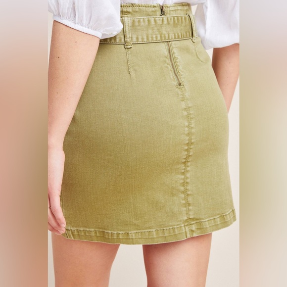 Anthropologie Pilcro Charlie Belted Mini Skirt in Army Green Size 14 - Picture 2 of 10